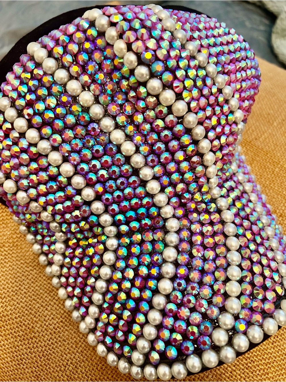 Iridescent Crystal & Pearl Embellished cap